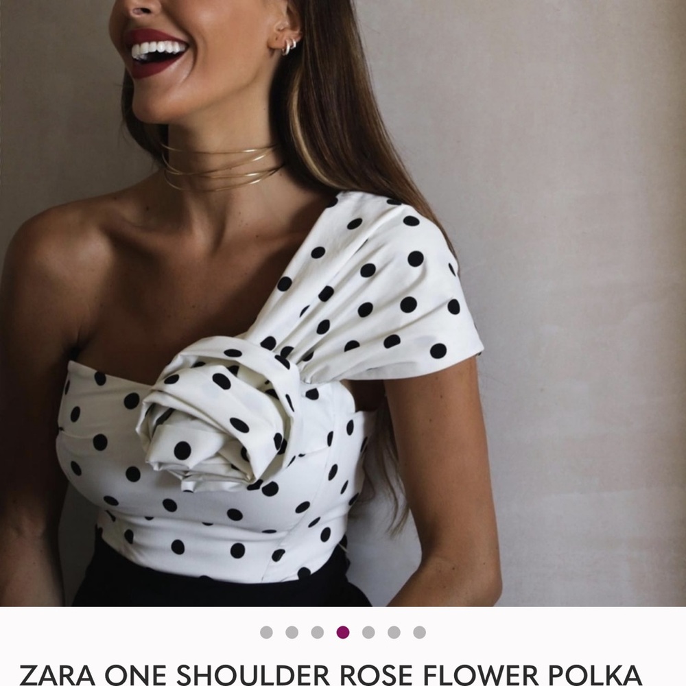 Zara White Polka Dot One Shoulder Top